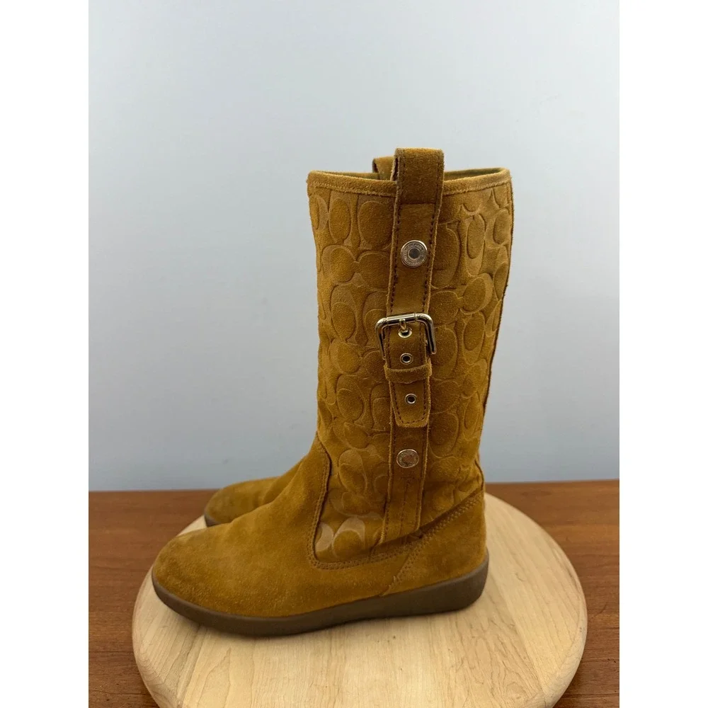 Coach Vintage Tulip Boots Women's 7.5B Suede Fur Lined Tan Signature C Y2K 2000s